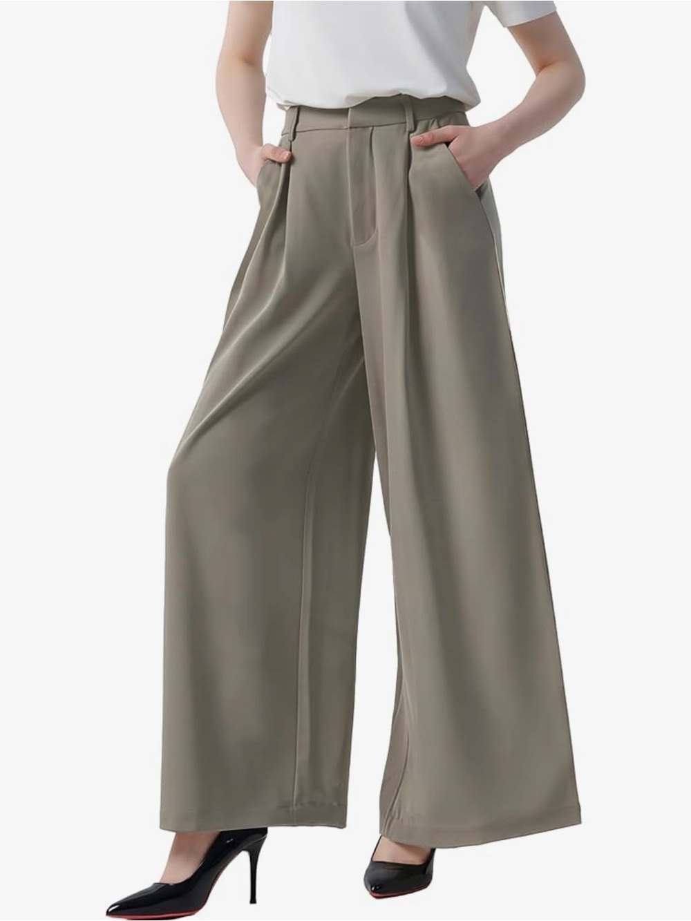 Tronjori Women’s High Waist Wide Leg Palazzo Pants – Medium Short – Dark Gray